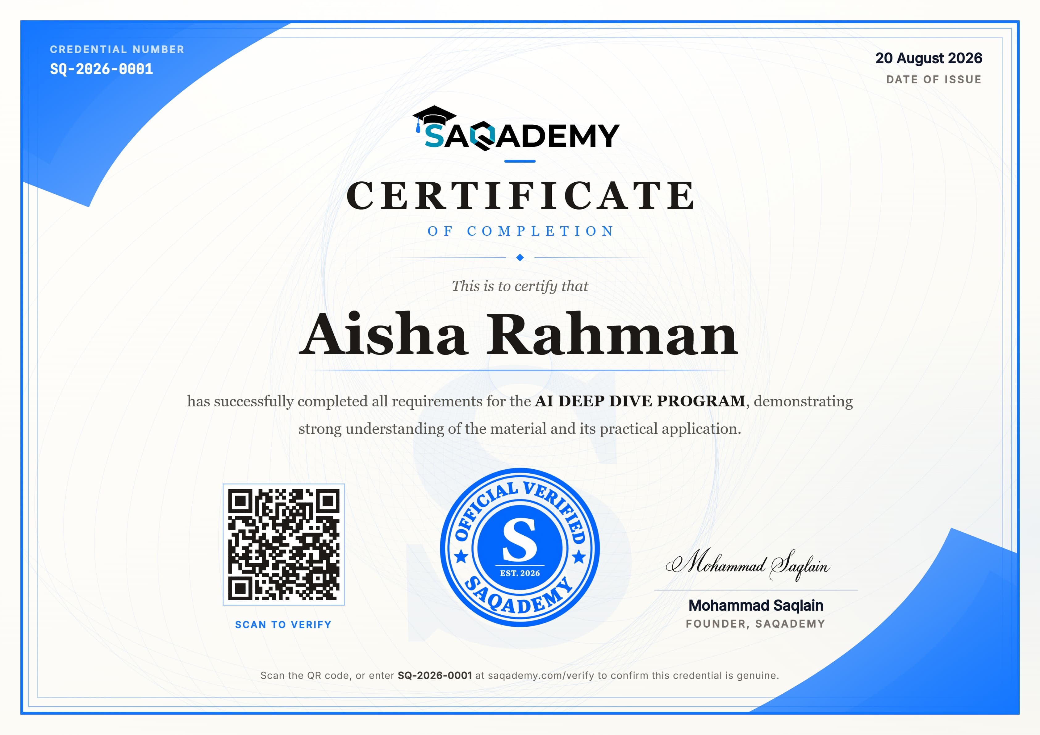 SAQADEMY certificate of completion